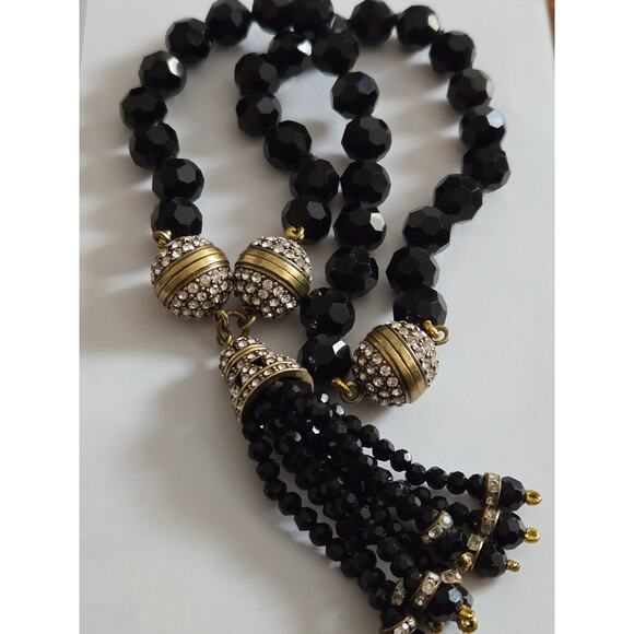 Heidi Daus Convertible Choker Necklace Bracelet Set Hematite Tassels & Crystals - Picture 7 of 10